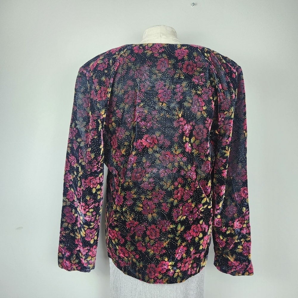 VTG Velvet Statement Jacket Floral Sparkle Black Size M - Picture 4 of 13